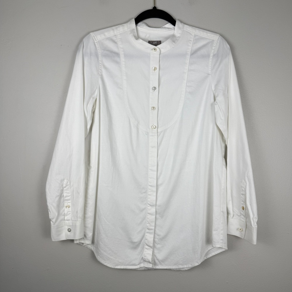 J.Jill Shirt Women's Small White Cotton Stretch Classic Bib Front Tunic Casual